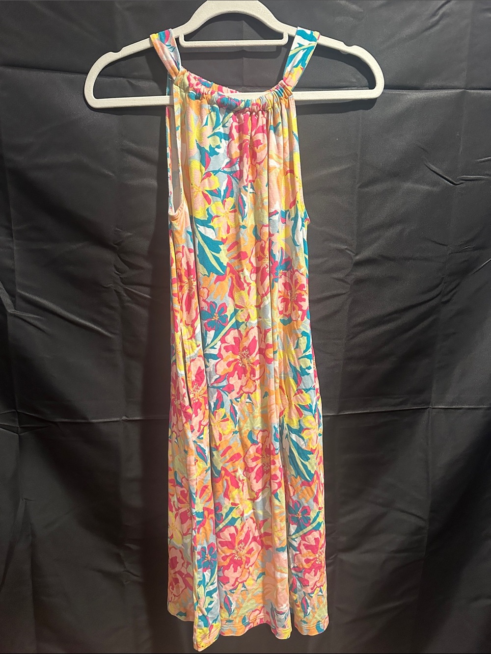 Echo Floral Halter Dress in Pink, Yellow & Teal